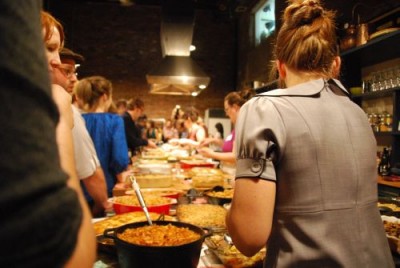 line of casseroles